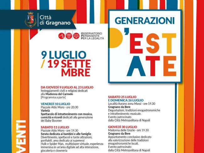 Gragnano - Al via 'Generazioni d'Estate': un programma di eventi per vivere la città, unire le generazioni e valorizzare le tradizioni | StabiaChannel.it - Libera Informazione